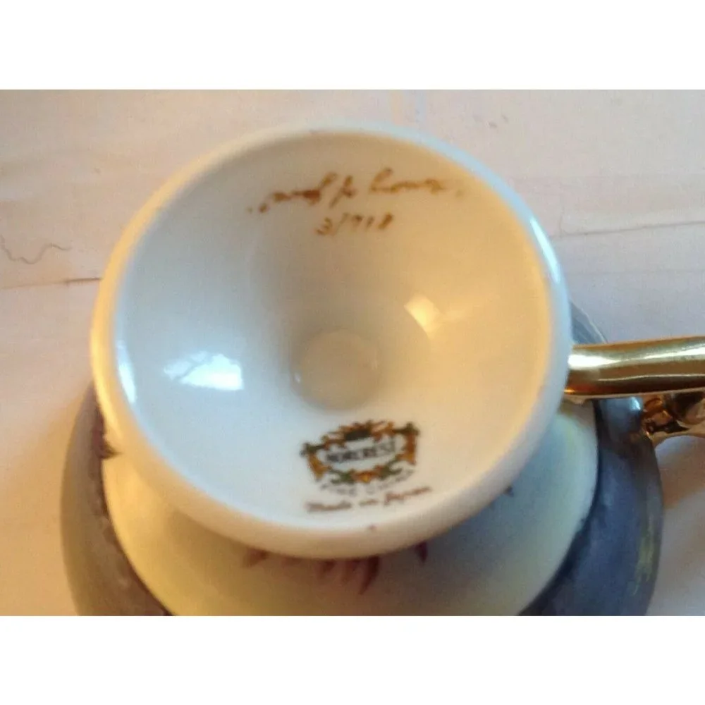 Norcrest Tropical Beach Scene Memory of Java Hand Painted Tea Cup Saucer Japan